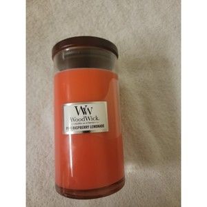 Woodwick Candle Pink Raspberry Lemonade Scent 18.6 oz Candle with Wood Lid